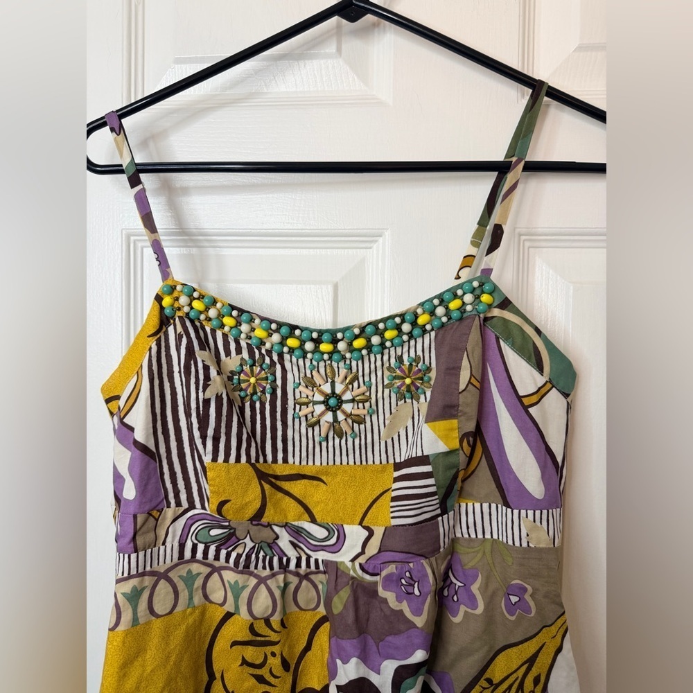 Cabi Patchwork Beaded Spaghetti Strap Sundress Size 8 Empire Waist - Picture 4 of 7